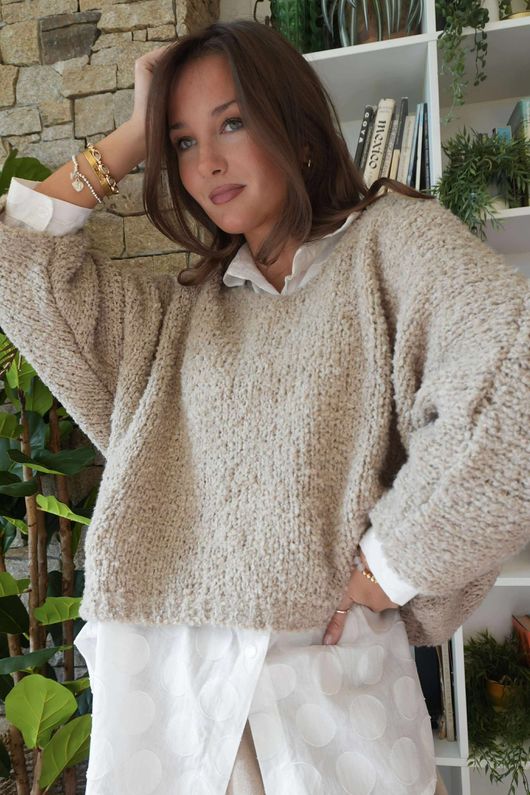 Hygge Boucle Slouch Knit Oatmeal - 